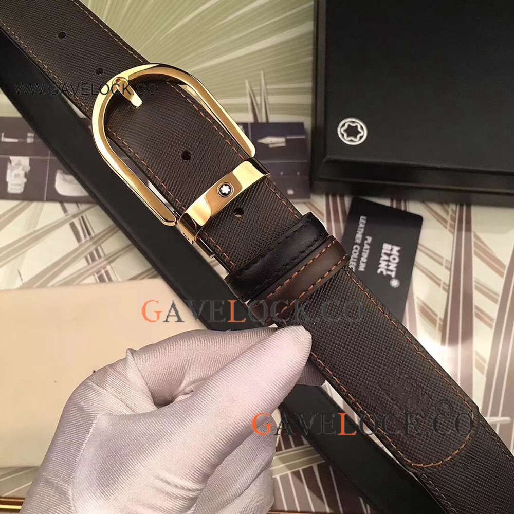 AAA Replica Montblanc Belt Buckle With Brown&Gold Horseshoe Belt